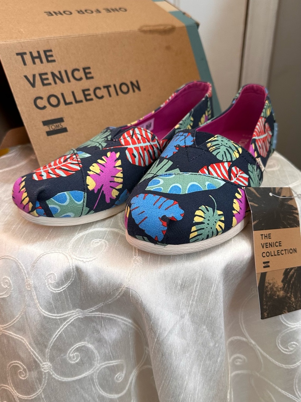Toms Multicolor Tropical Leaf Canvas Slip-Ons